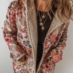 Beige Vintage Paisley Floral Printed Sherpa Lined Hooded Jacket