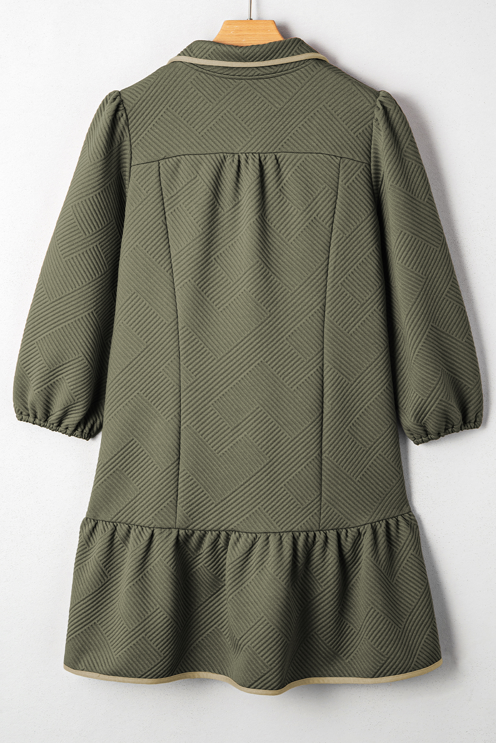 Jungle Green Quarter Zip Collar Bracelet Sleeve Textured Mini Dress - Image 7