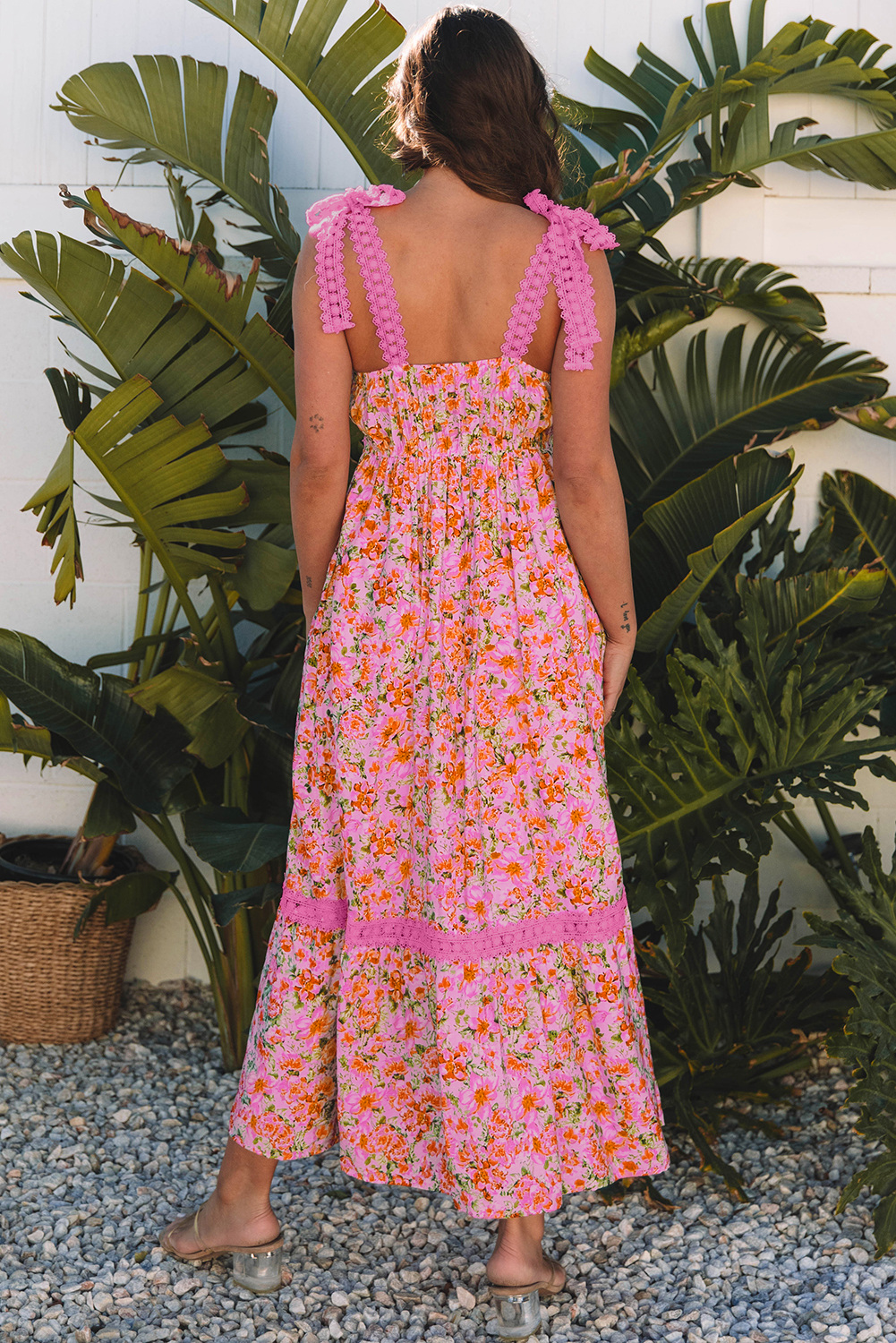 Rose Floral Lace Tied Strap Empire Waist Maxi Dress - Image 4