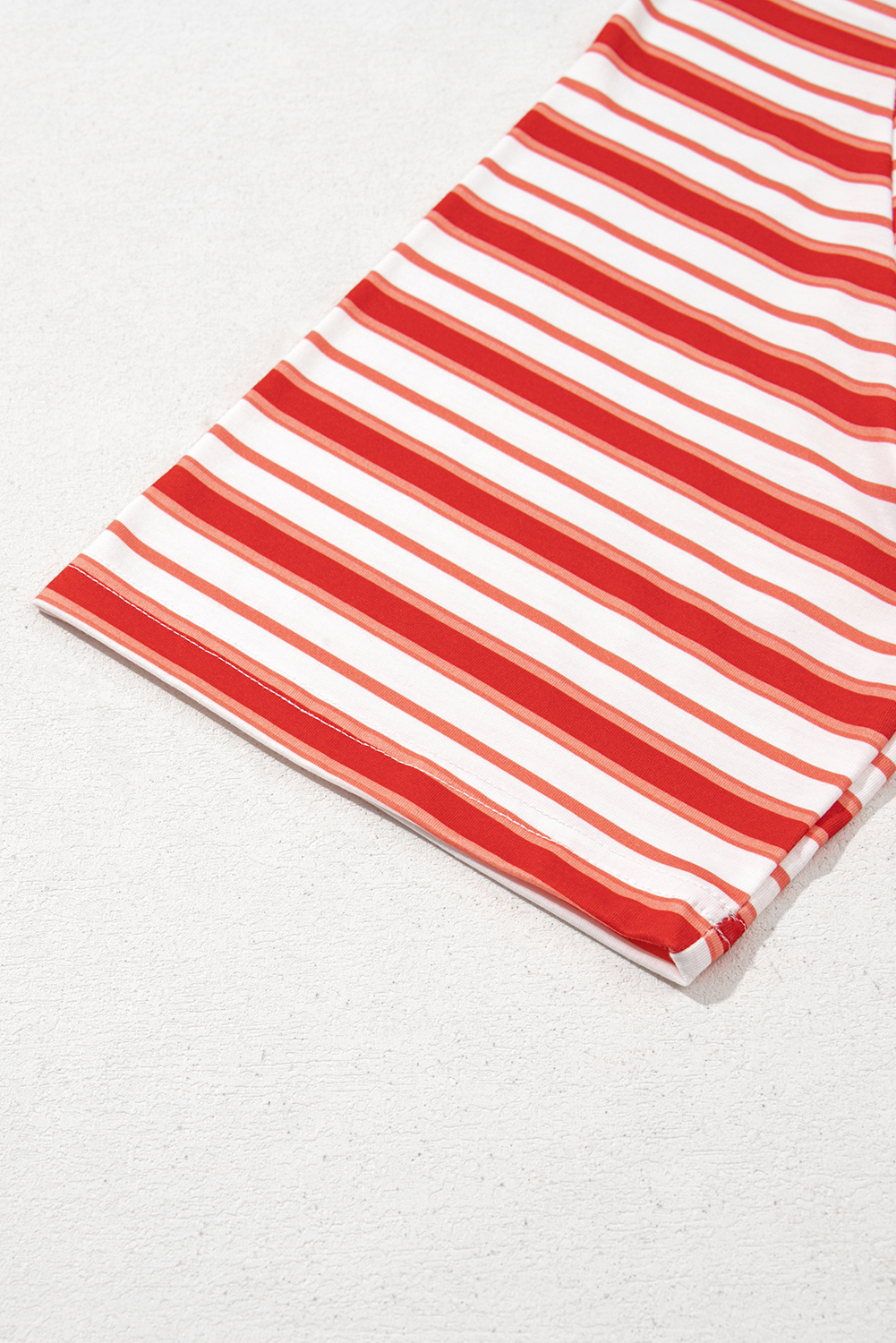 Tomato Red Stripe Print Contrast Collar Raglan Sleeve T Shirt - Image 8