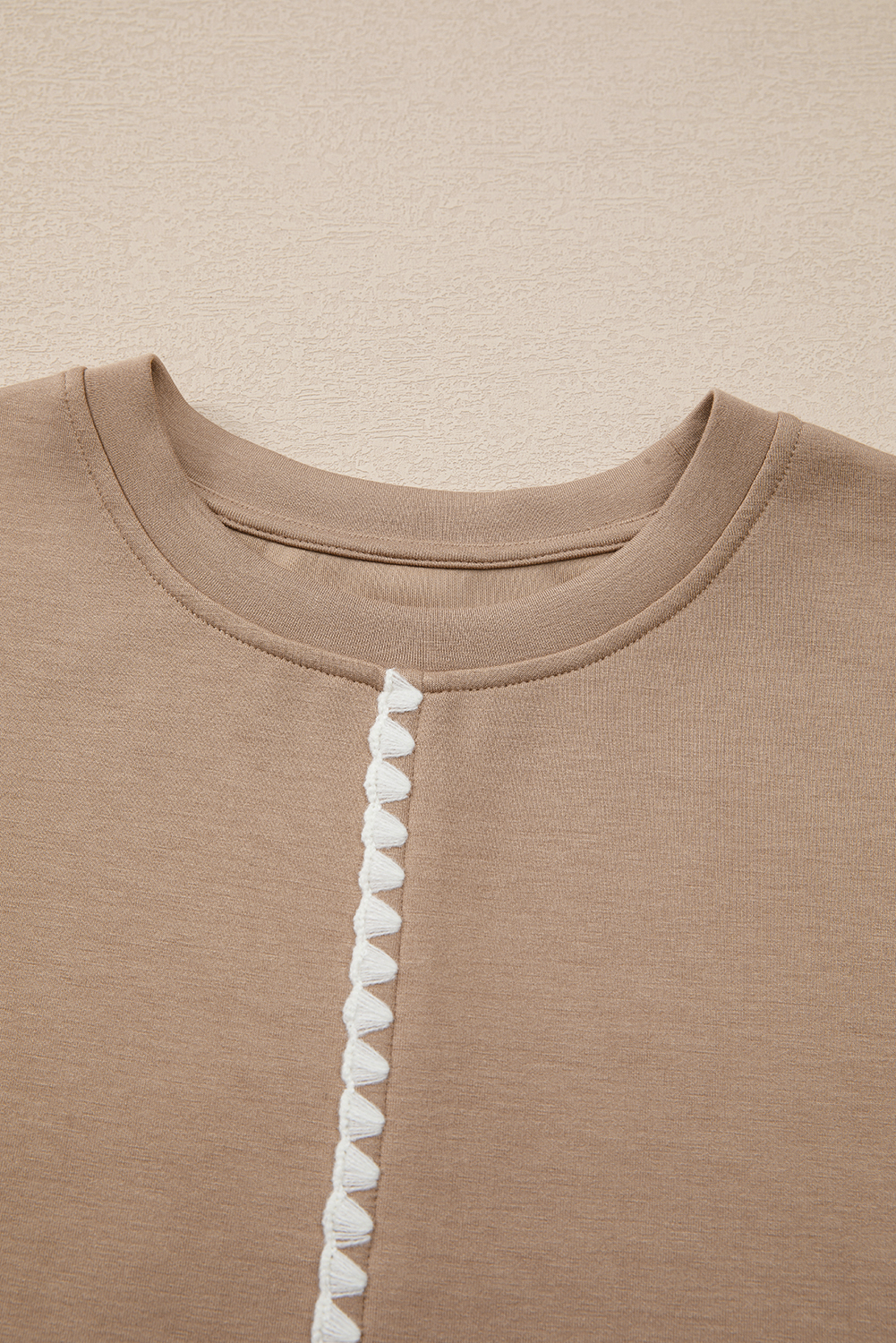 Straw Yellow Ric Rac Color Contrast Ribbed Edge Crewneck T Shirt - Image 5