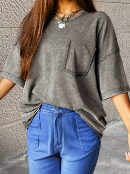 Philippine Gray Mineral Wash Half Sleeve Boyfriend Vintage T Shirt