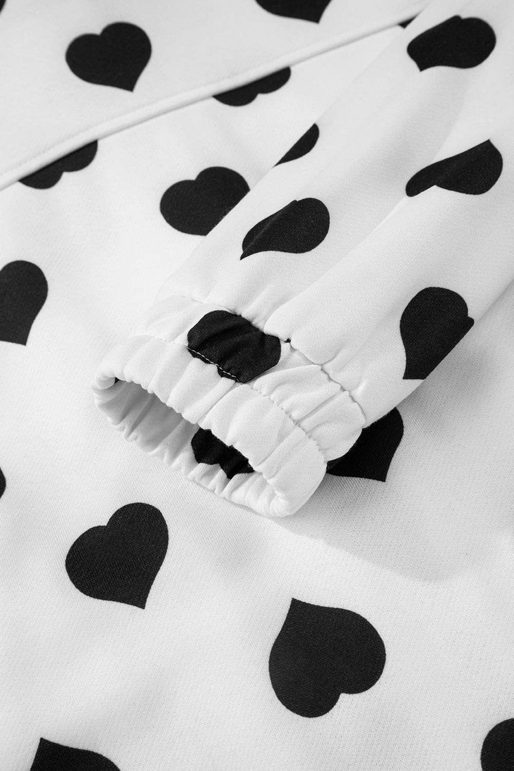White Double Flap Pocket Heart Print Collar Zip Jacket - Image 4
