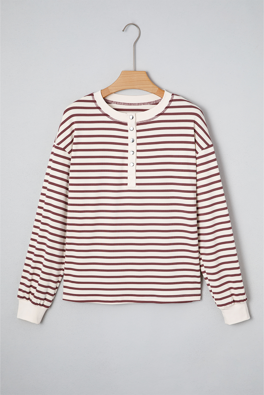 Red Dahlia Striped Print Drop Shoulder Long Sleeve Henley Top - Image 4
