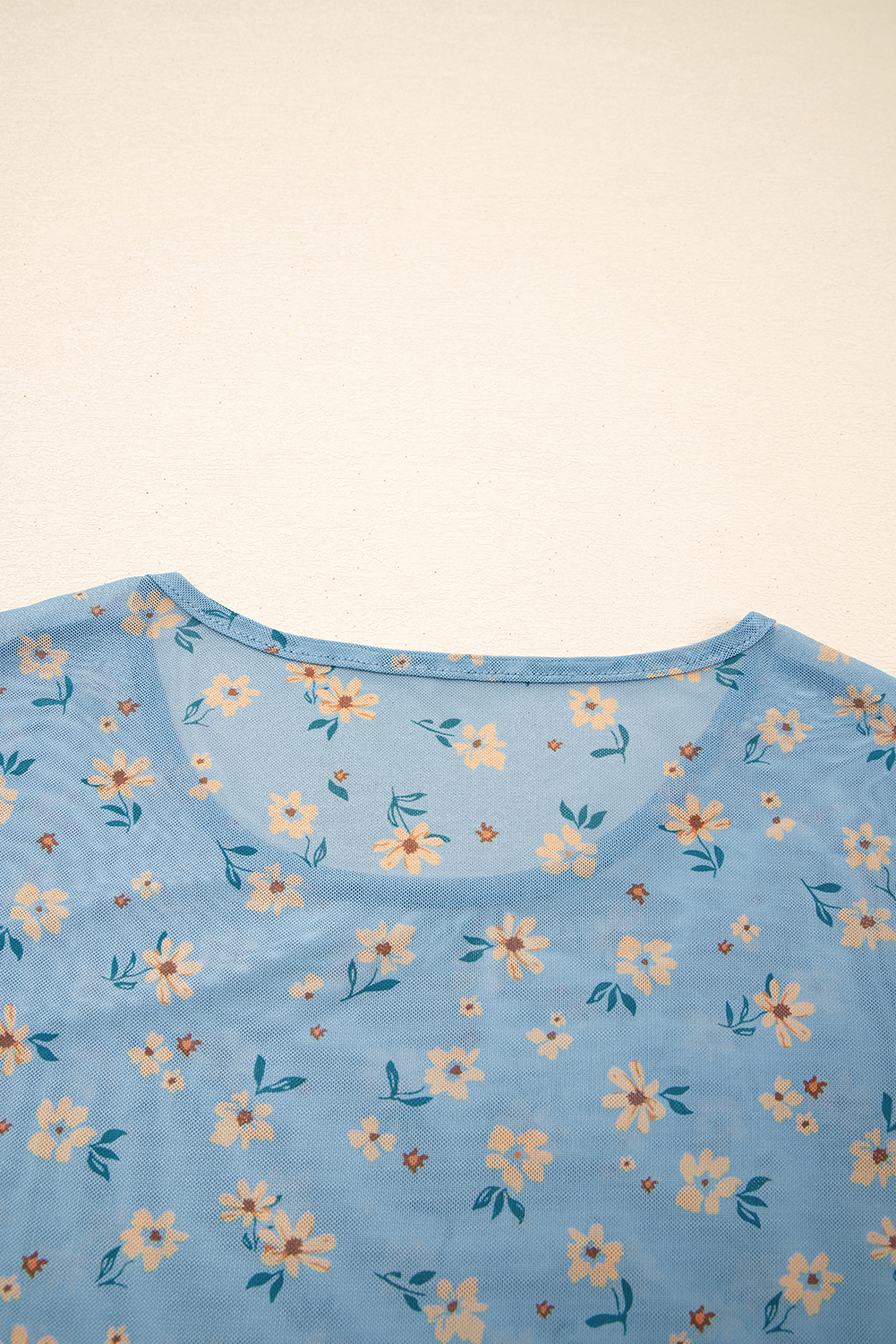 Sky Blue Vintage Floral Print Southern Style Mesh Long Sleeve Top - Image 10