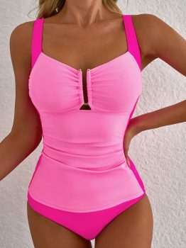 Bonbon Ruched Tummy Control Tankini 2pcs Swimsuit