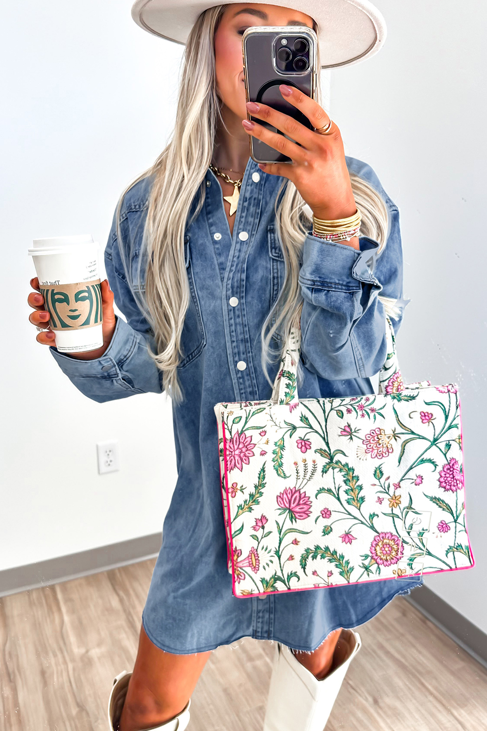 Blue Beau Chest Pocket Raw Hem Denim Loose Shirt Dress - Image 5