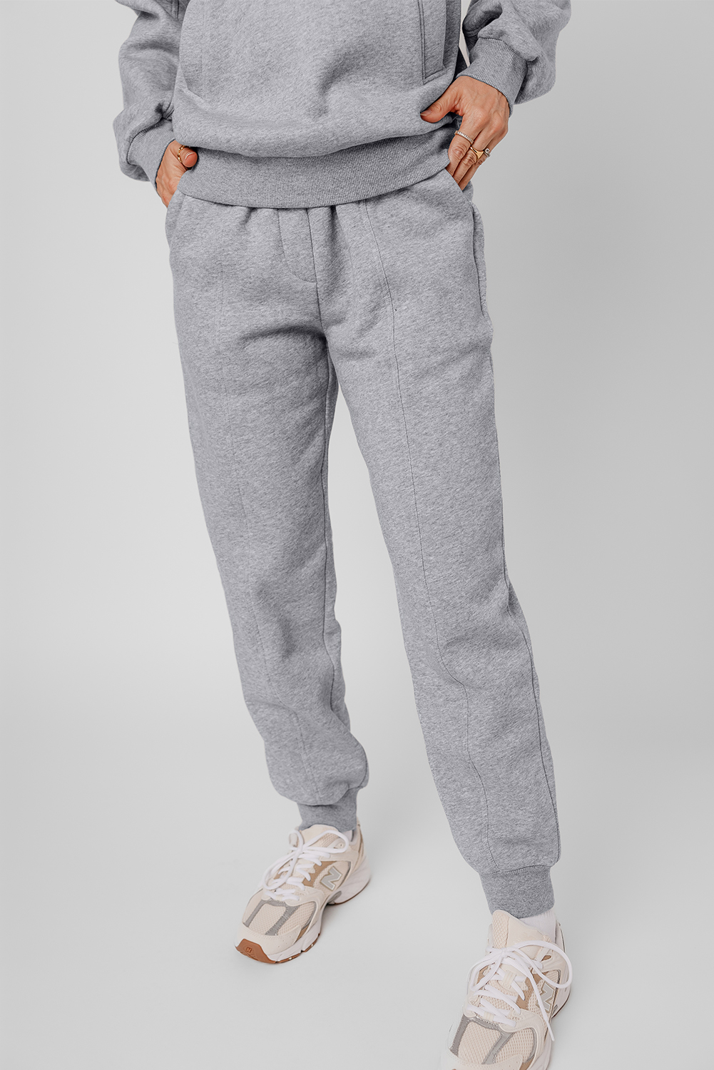 Gray Solid Exposed Seams Hoodie and Joggers Activewear Set - Image 6
