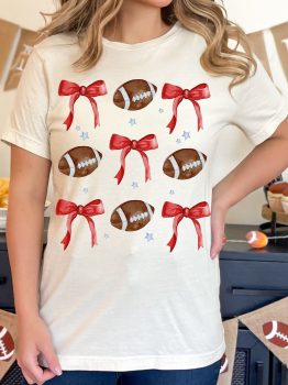 White Bowknot Rugby Graphic Crew Neck Tee