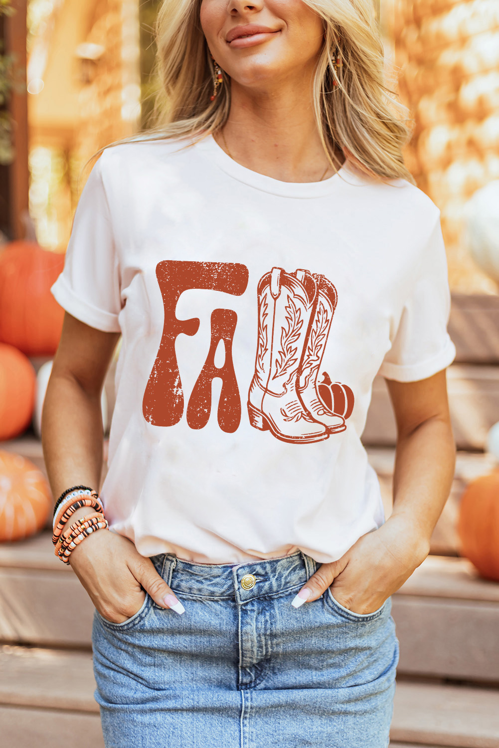 White FALL Boots Cracking Graphic T Shirt - Image 4