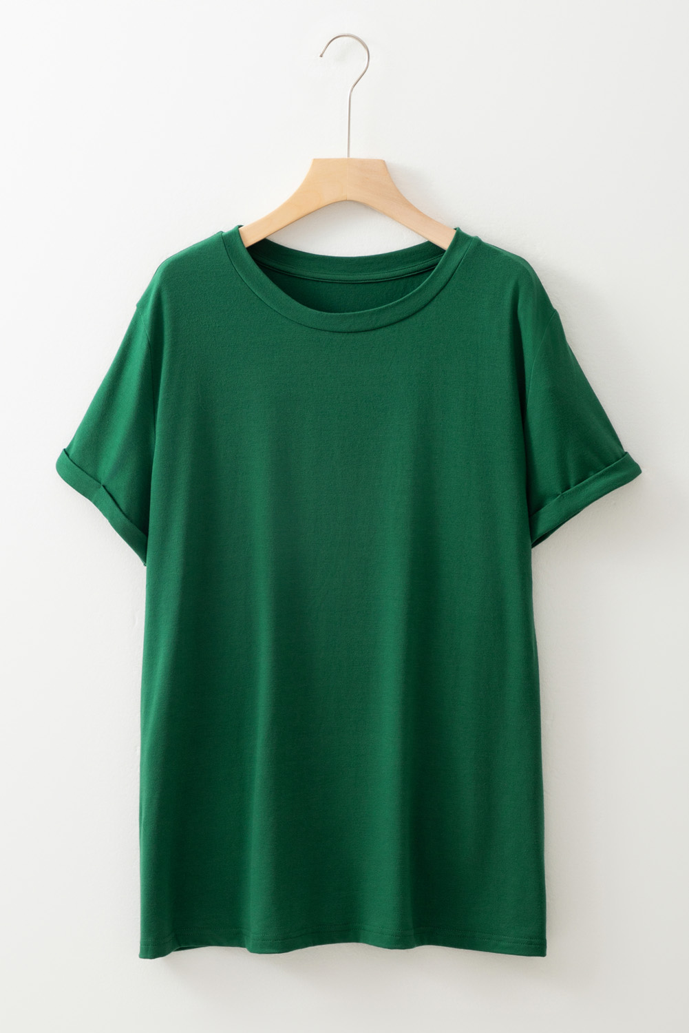 Dark Green Round Neck Rolled Sleeve Plus Size T-shirt - Image 7