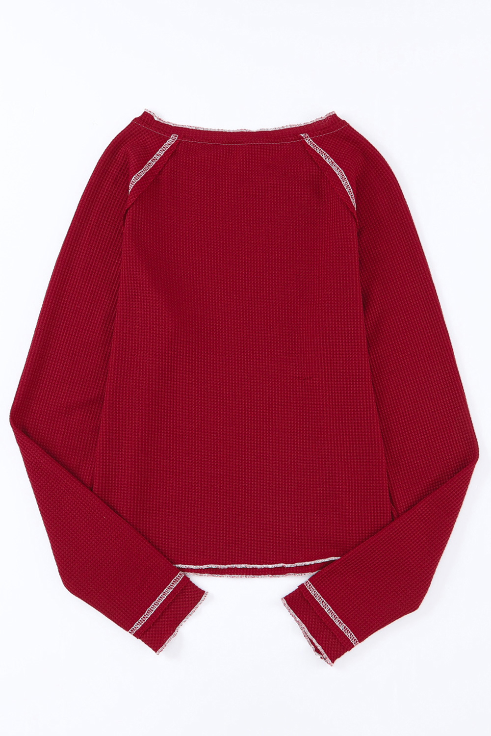 Red Baseball Patched Patterned Game Day Waffle Raglan Top - Image 5