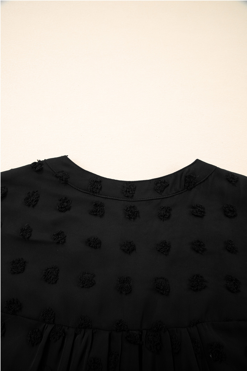 Black Dotty Textured Notched Neck Plus Ruffled Dress - Image 5