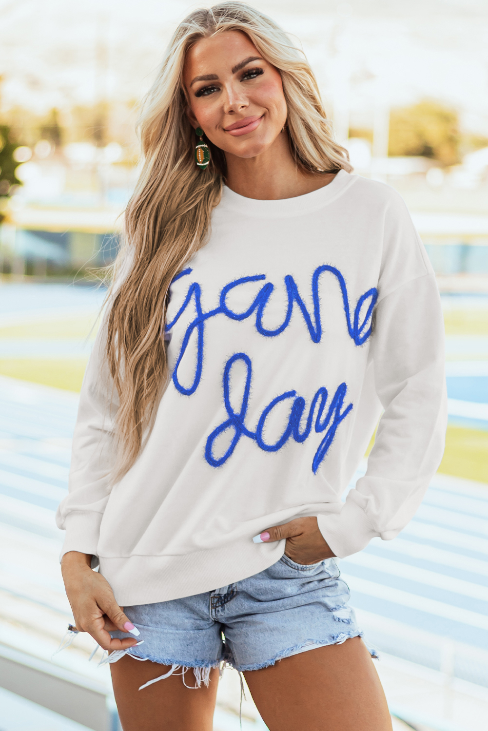 White Tinsel Game Day Drop Shoulder Graphic Sweatshirt - Image 3