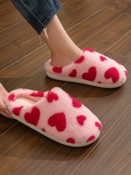 Fiery Red Valentines Heart Shape Winter Fuzzy Slippers