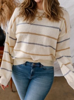 Multicolour Striped Drop Shoulder Plus Sweater
