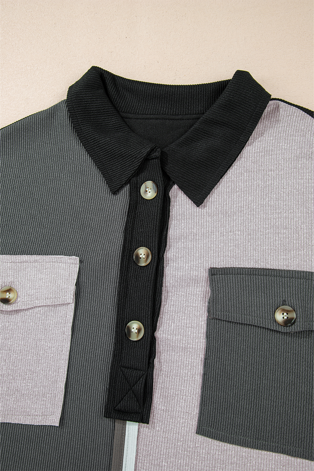 Gray Colorblock Ribbed Collared Oversized Sweatshirt - Image 8