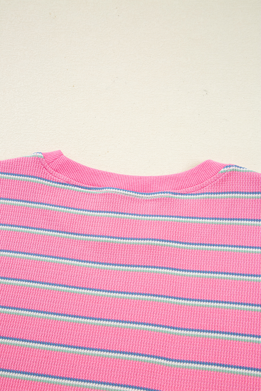 Rose Stripe Textured Knit Round Neck Long Sleeve Top - Image 7