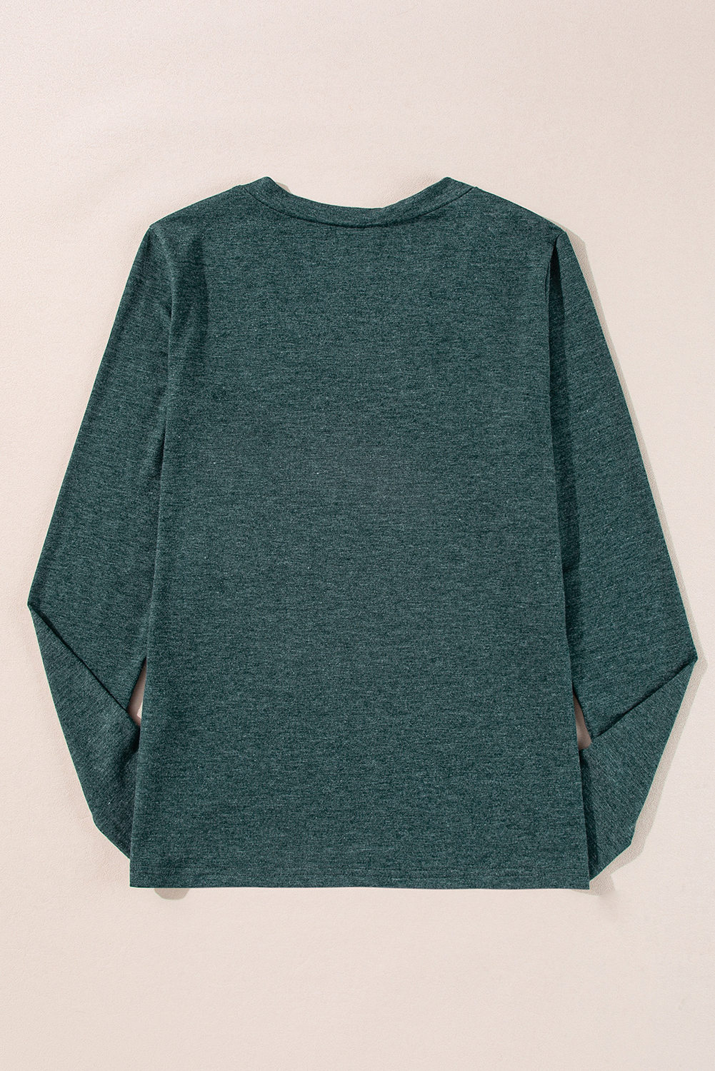 Mist Green Solid Color Long Sleeve V Neck Top - Image 3