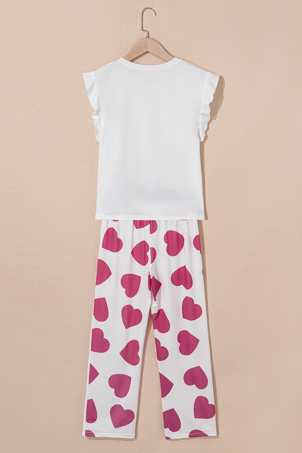 Pink Ruffled Tank Top And Heart Print Pants Lounge Set - Image 4
