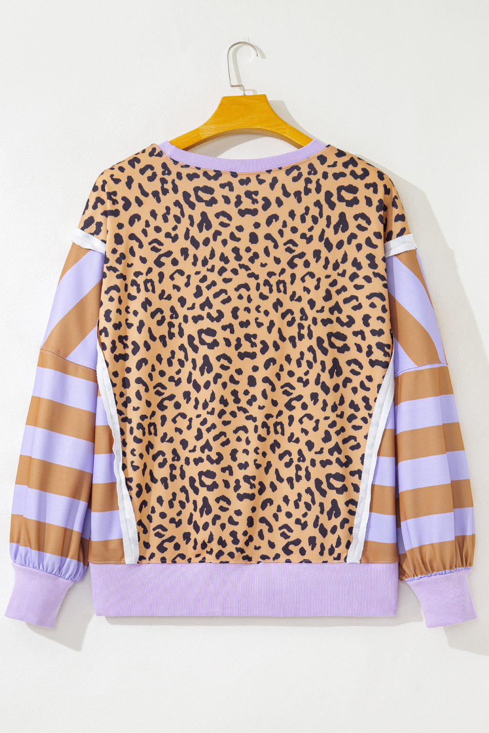 Purple Leopard Striped Patchwork Plus Size Loose Sweatshirt - Image 4