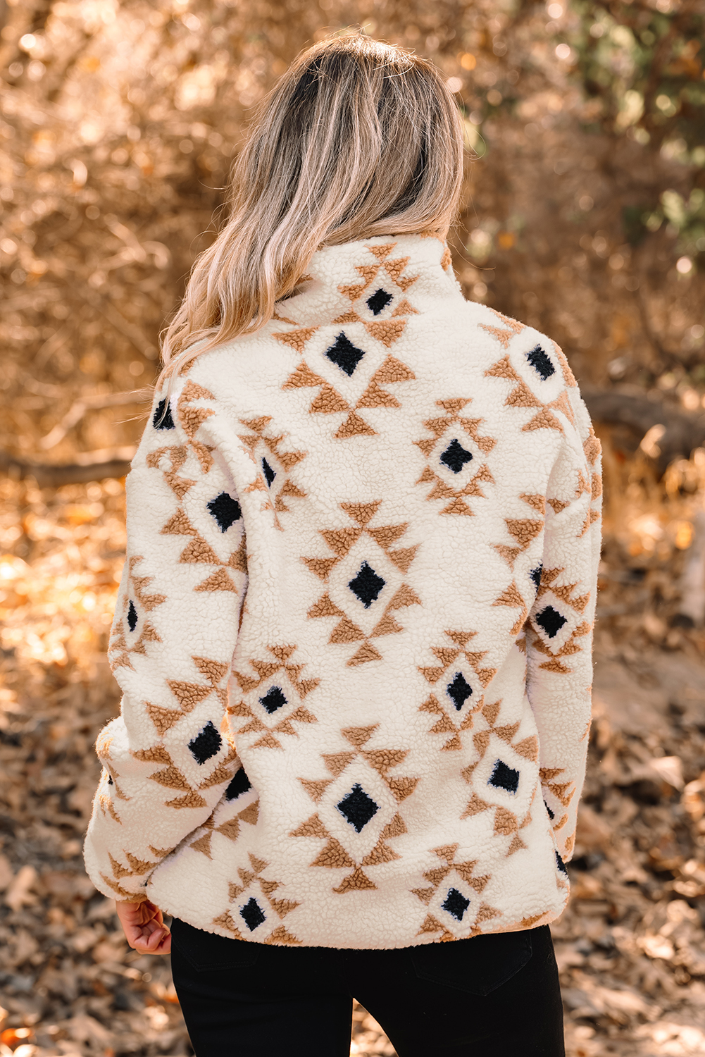 Khaki Aztec Print Sherpa Quarter Zip Collar Sweatshirt - Image 8