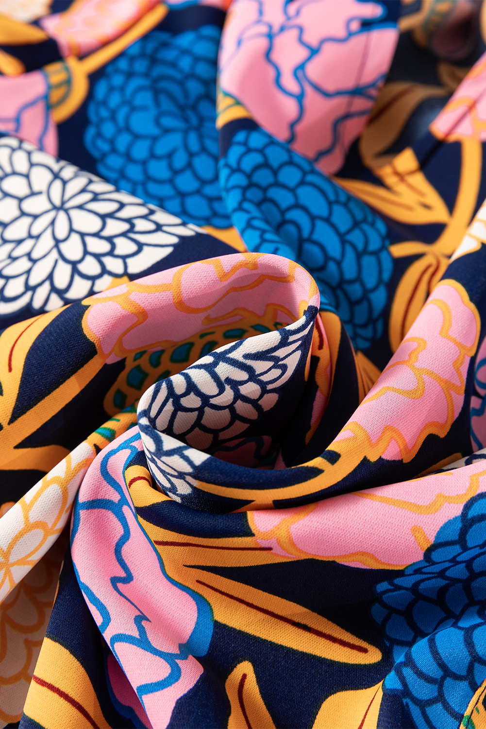 Navy Blue Hydrangea Floral Print Bishop Sleeve V Neck Shift Dress - Image 8