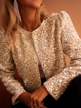 Golden Fleece Sequined Open Front Cropped Jacket