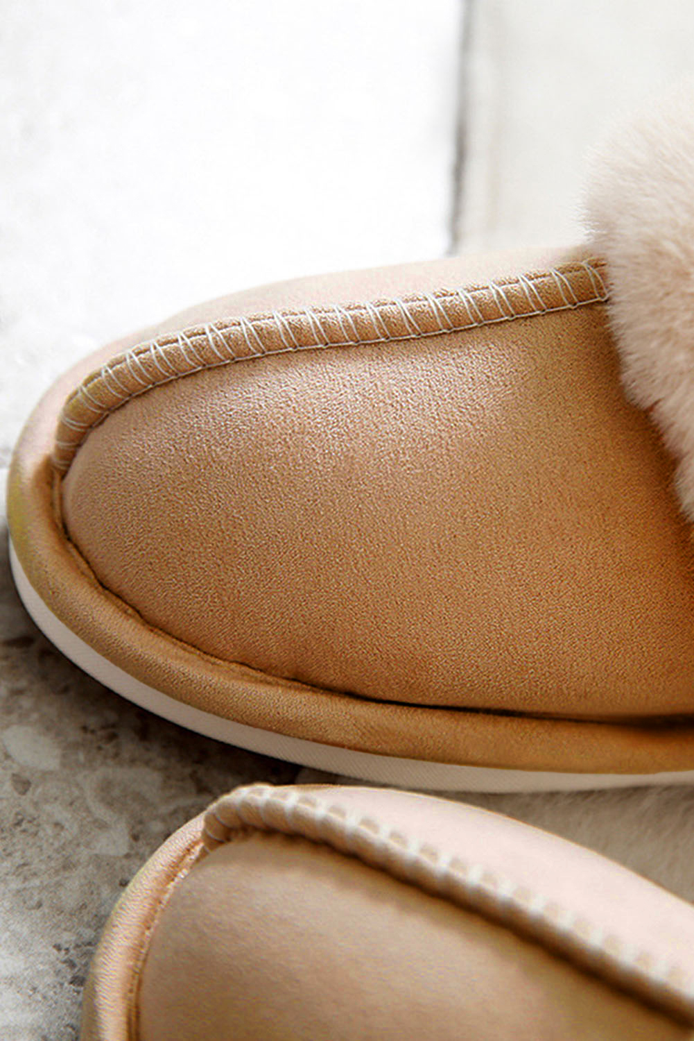 Camel Plush Suede Winter Home Slippers - Image 6
