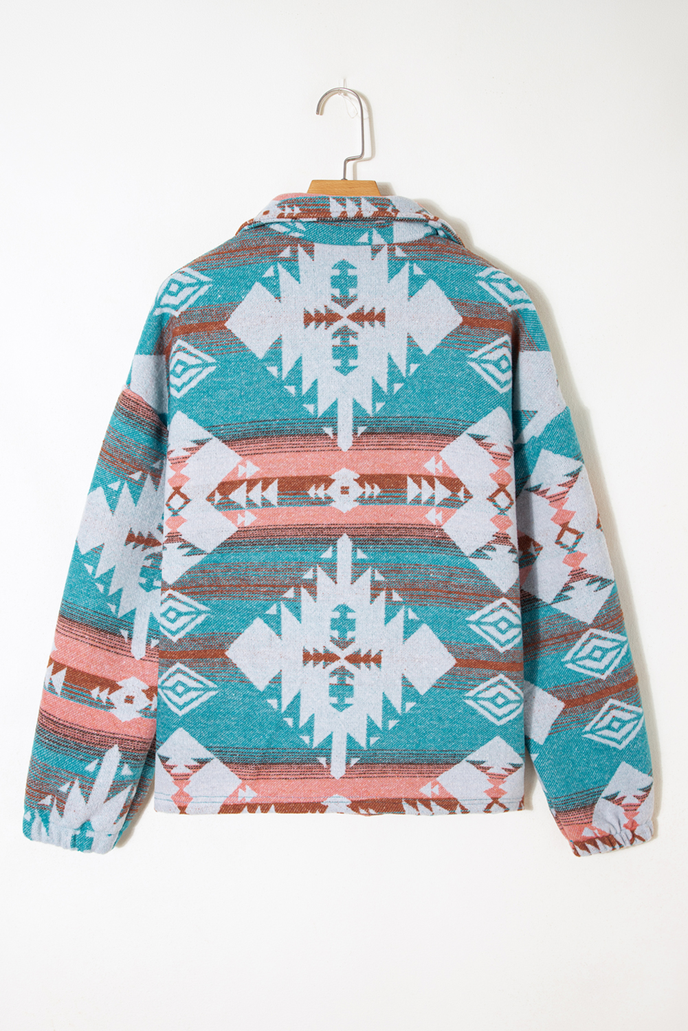 Green Quarter Zip Elastic Cuffs Aztec Sweatshirt - Image 5