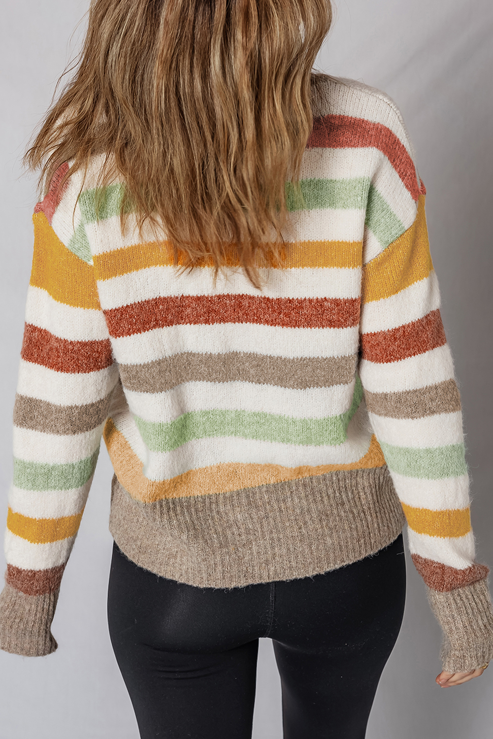 Multicolour Striped Colorblock Drop Shoulder Plus Size Sweater - Image 2