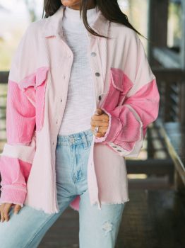 Delicacy Two-tone Color Exposed Seam Corduroy Shacket