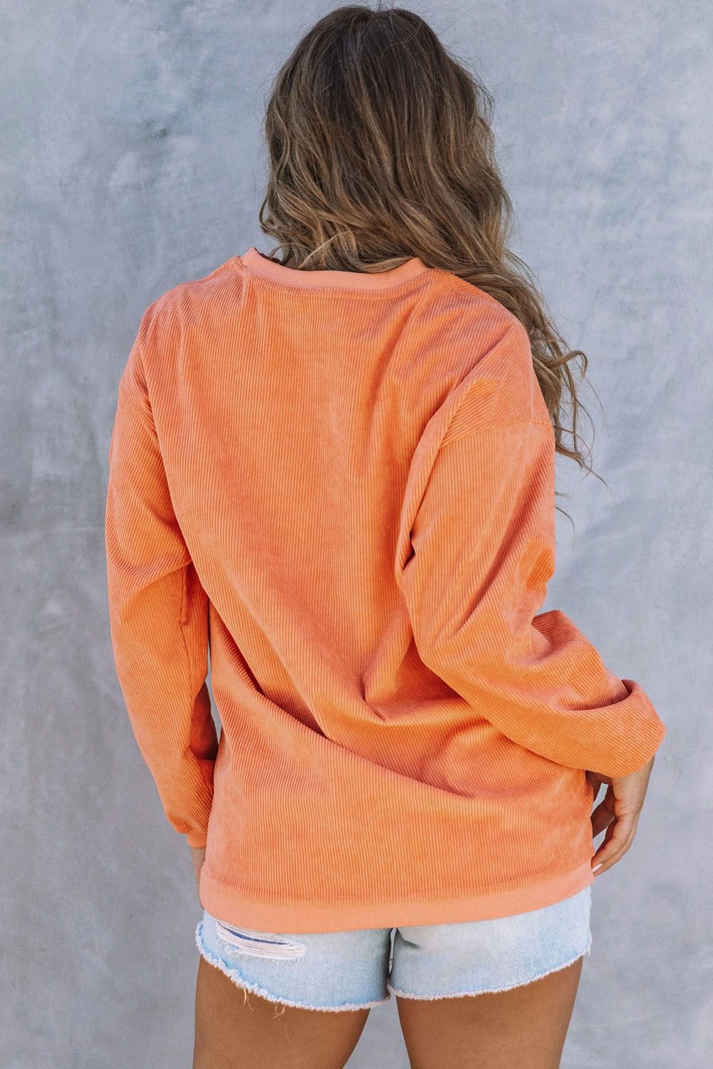 Orange Sequin Pumpkin Patched Twisted Rib Baggy Sweatshirt - Image 4