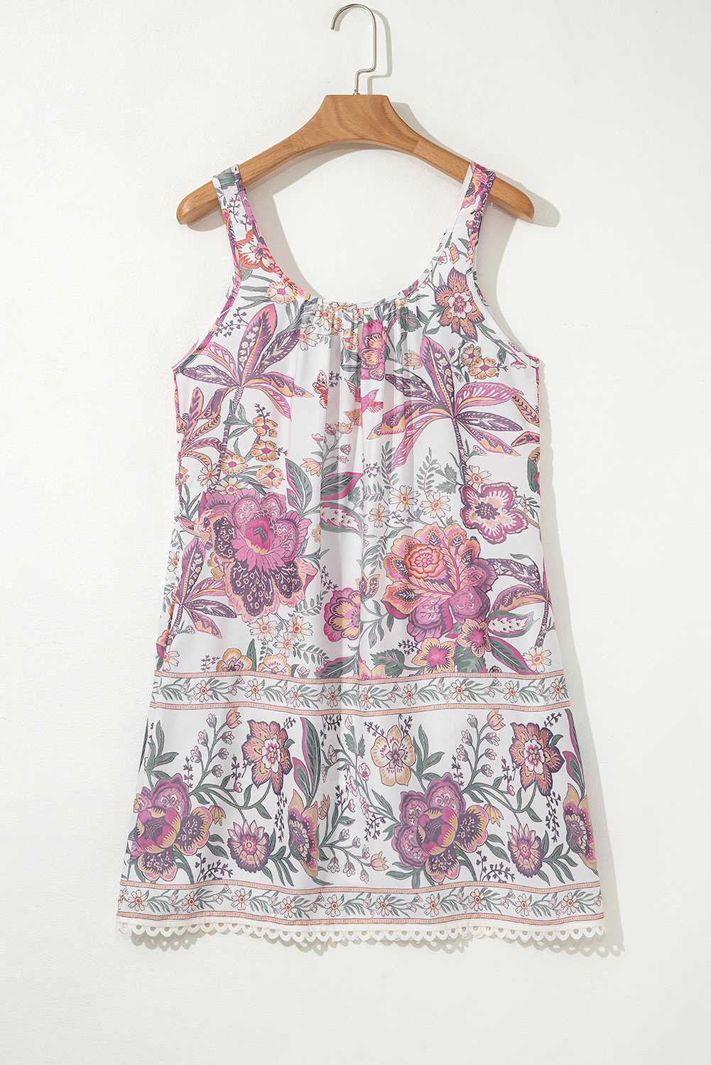 Multicolour Floral Print Fringed Tie U Neck Sleeveless Mini Dress - Image 6