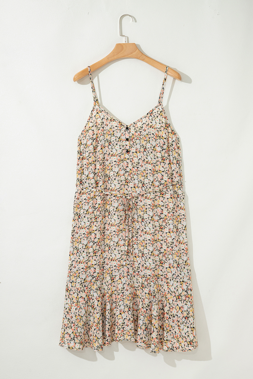 Khaki Boho Floral Printed Tie Waist Flared Sundress - Image 8