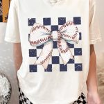 White Checkered Rugby Bowknot Graphic Crew T Shirt