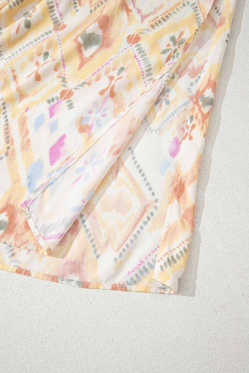 Multicolour Geometric Print Half Sleeve Shirred High Waist Maxi Dress - Image 7