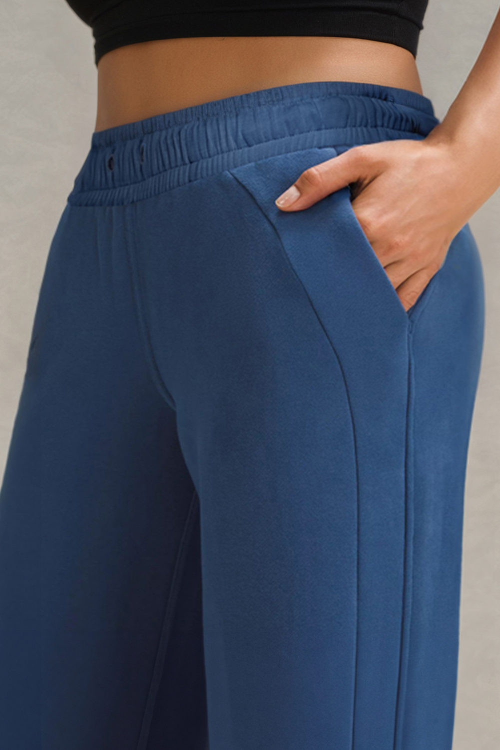 Sail Blue Drawstring High Waist Wide Leg Pocketed Sweatpants - Image 4