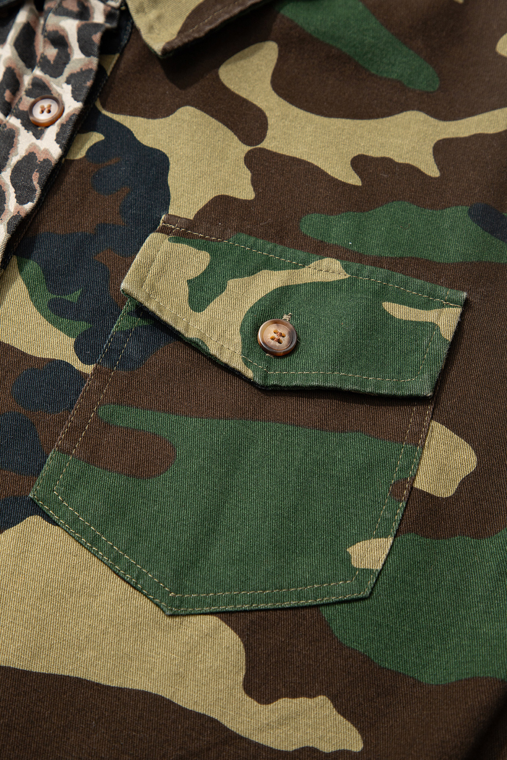 Brown Leopard Camo Patchwork Oversize Shacket - Image 8