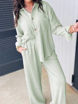 Clearly Aqua Textured Patched Chest Pocket Shirt and Pants Set