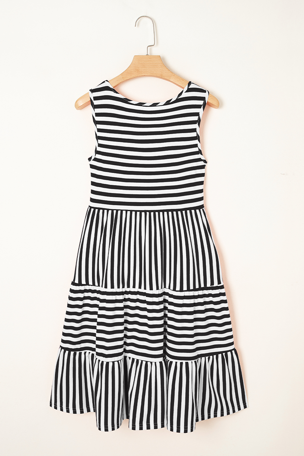 Black Stripe U Neck Sleeveless Loose Fit Mini Dress - Image 5
