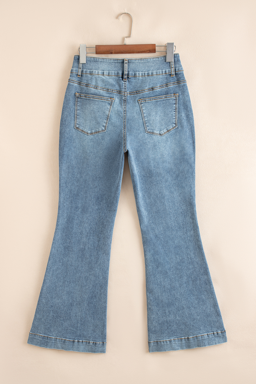Dusk Blue 2 Button High Waist Piping Trim Bootcut Jeans - Image 5