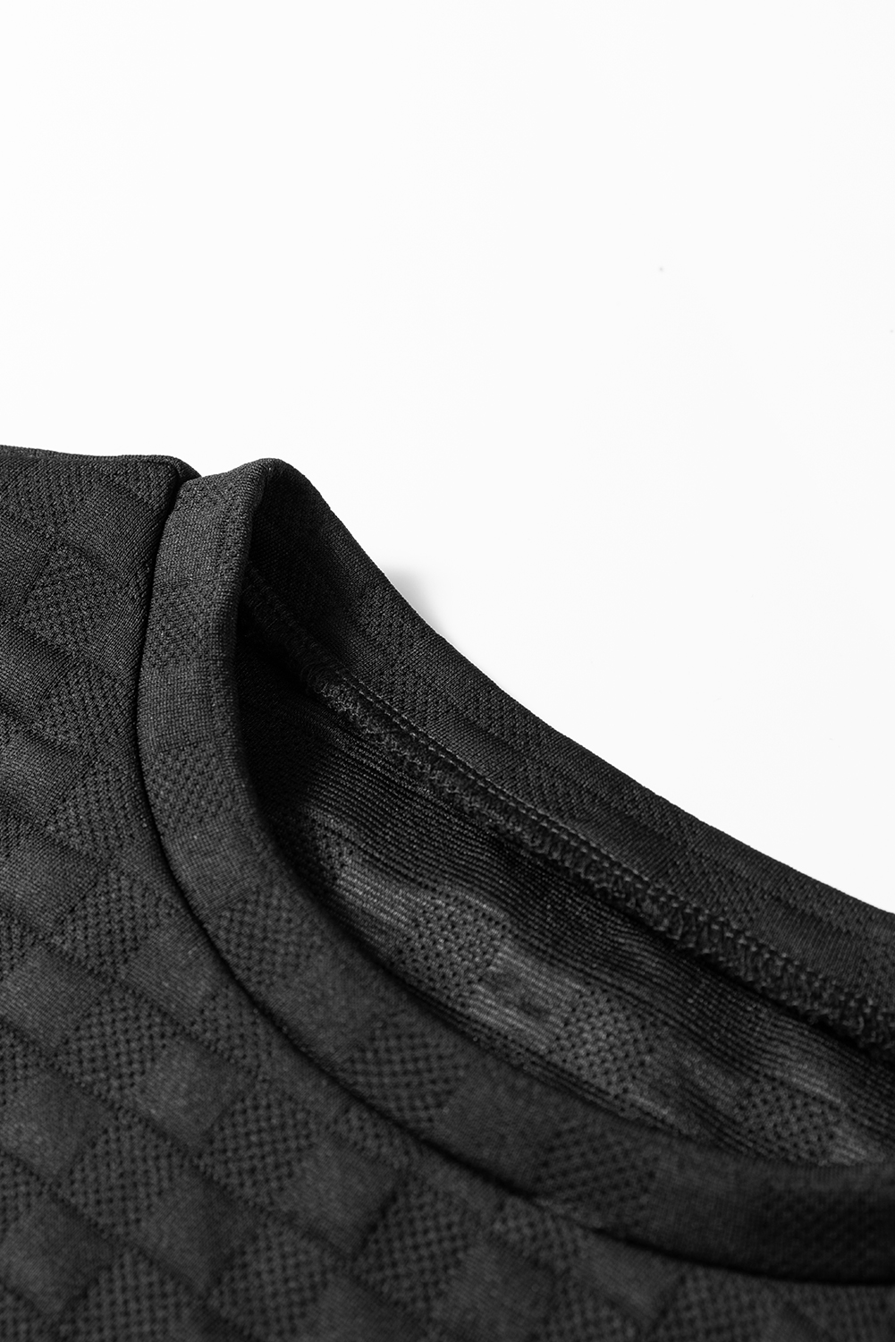 Black Plaid Textured Contrast Checkered Patchwork Long Sleeve Top - Image 5