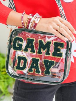 Blackish Green GAME DAY Chenille Embroidered Clear PVC Shoulder Bag