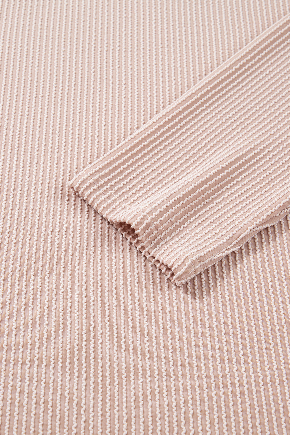 Beige Twist Ribbed Leopard Color Block Detail Drop Shoulder Long Sleeve Top - Image 8