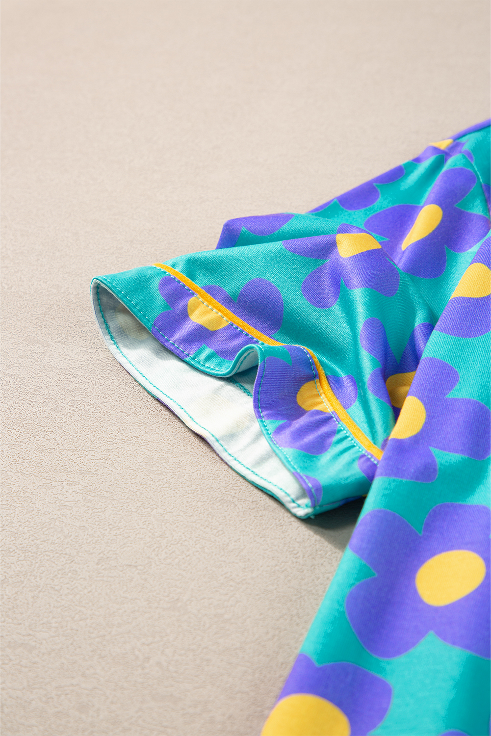 Green Flower Print Short Sleeve Shirt Pajamas Set - Image 8