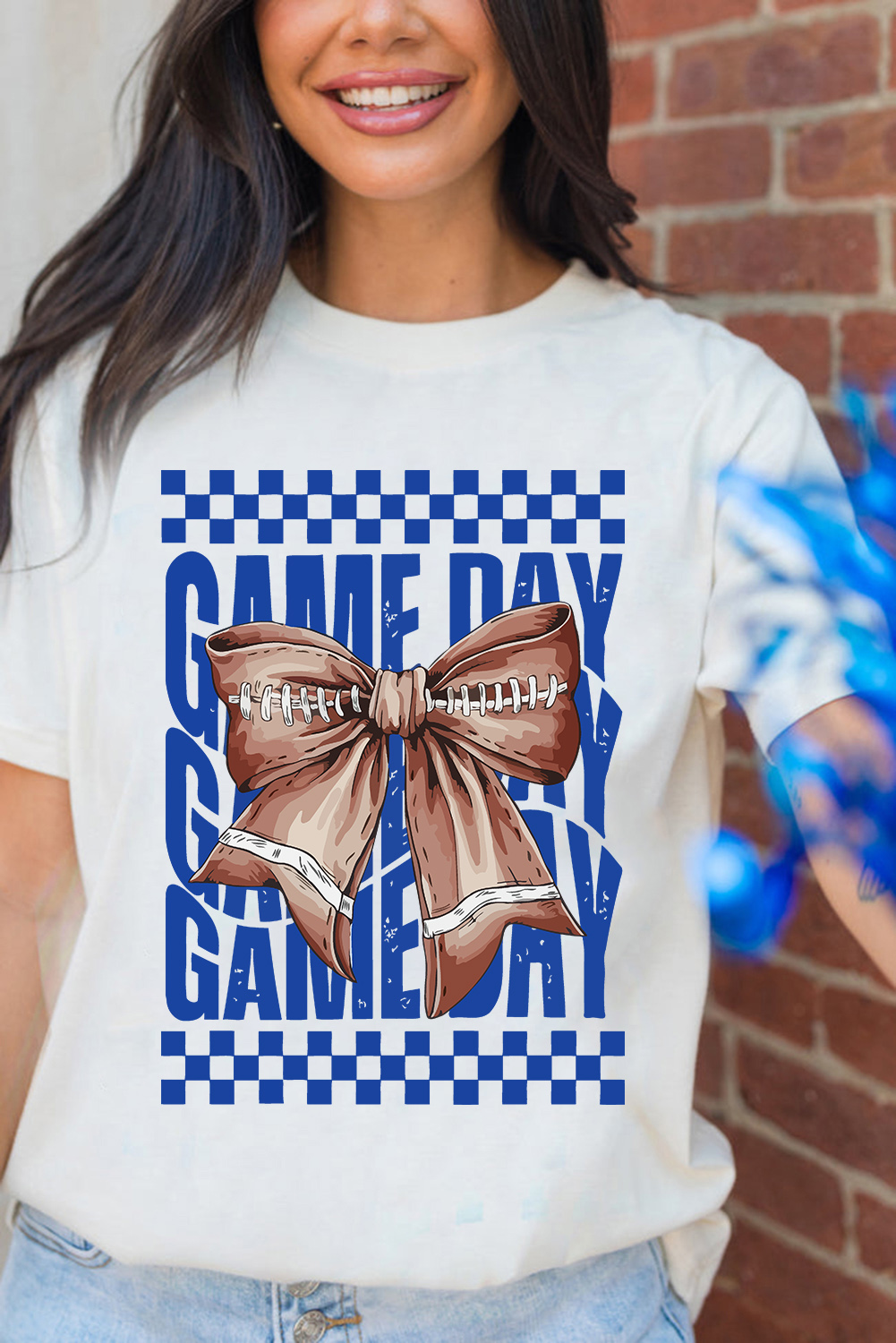 White Rugby Bowknot GAME DAY Graphic Tee - Image 2