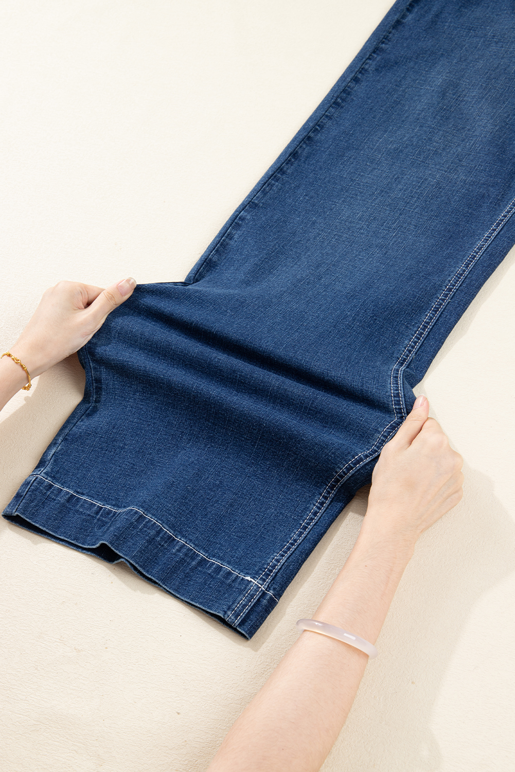 Sail Blue Stitched Waist Detail Loose Cuffed Jeans - Image 13