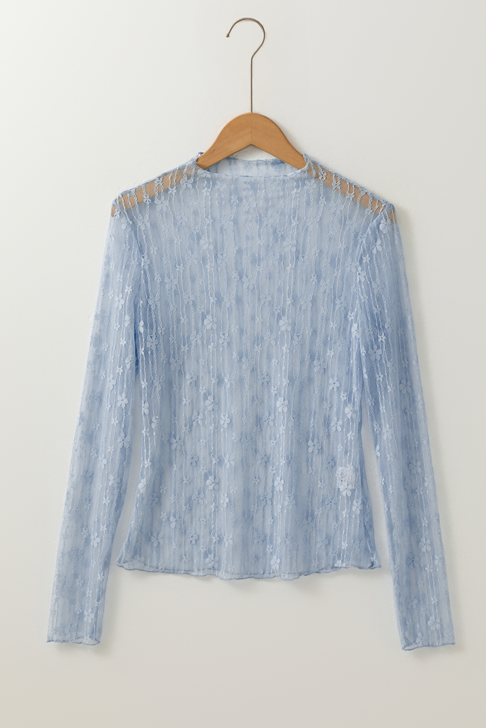 Ashleigh Blue Sheer Floral Lace Long Sleeve Slim Fit Top - Image 7