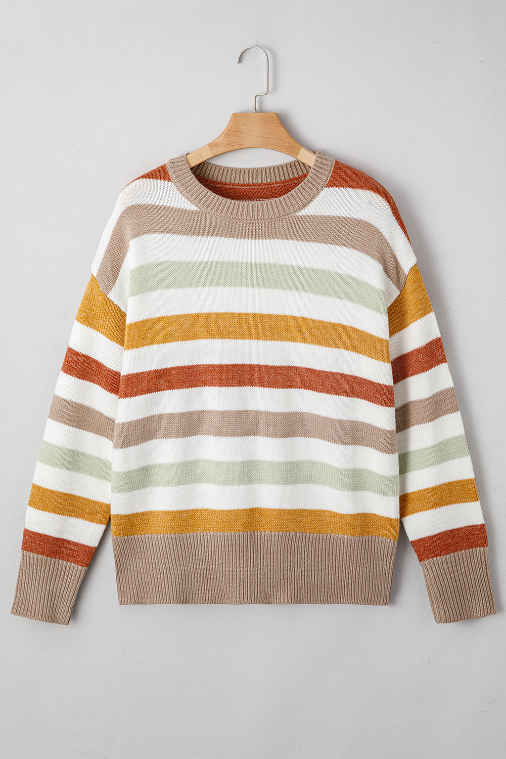 Multicolour Striped Colorblock Drop Shoulder Plus Size Sweater - Image 3